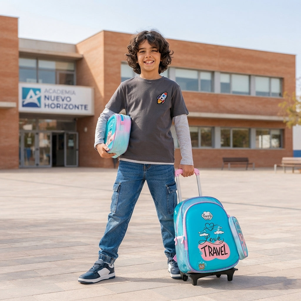 Pack Scolaire 3 Pièces Premium – Cartable à Roulettes Trolley 3D