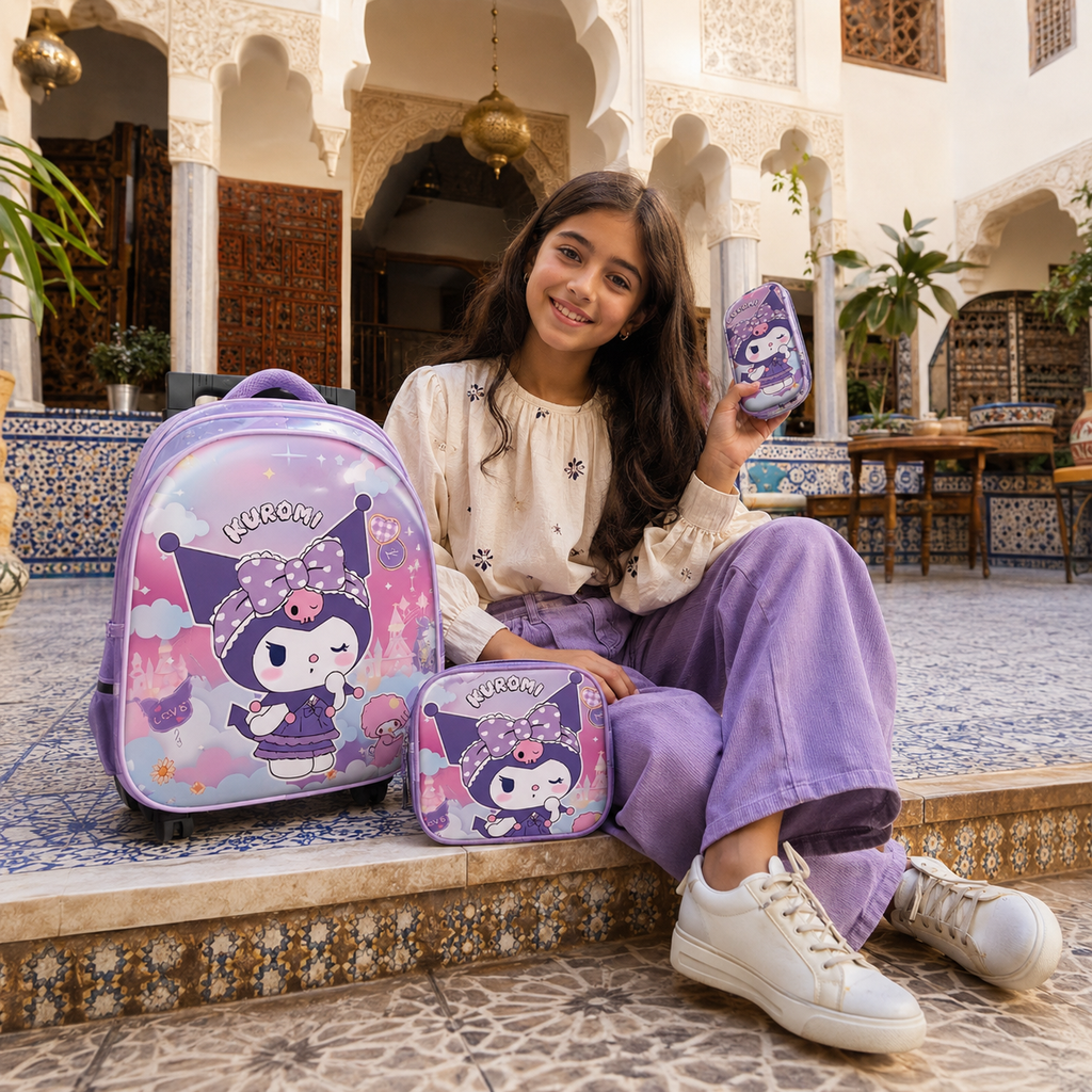 Pack Scolaire 3 Pièces Premium – Cartable à Roulettes Trolley