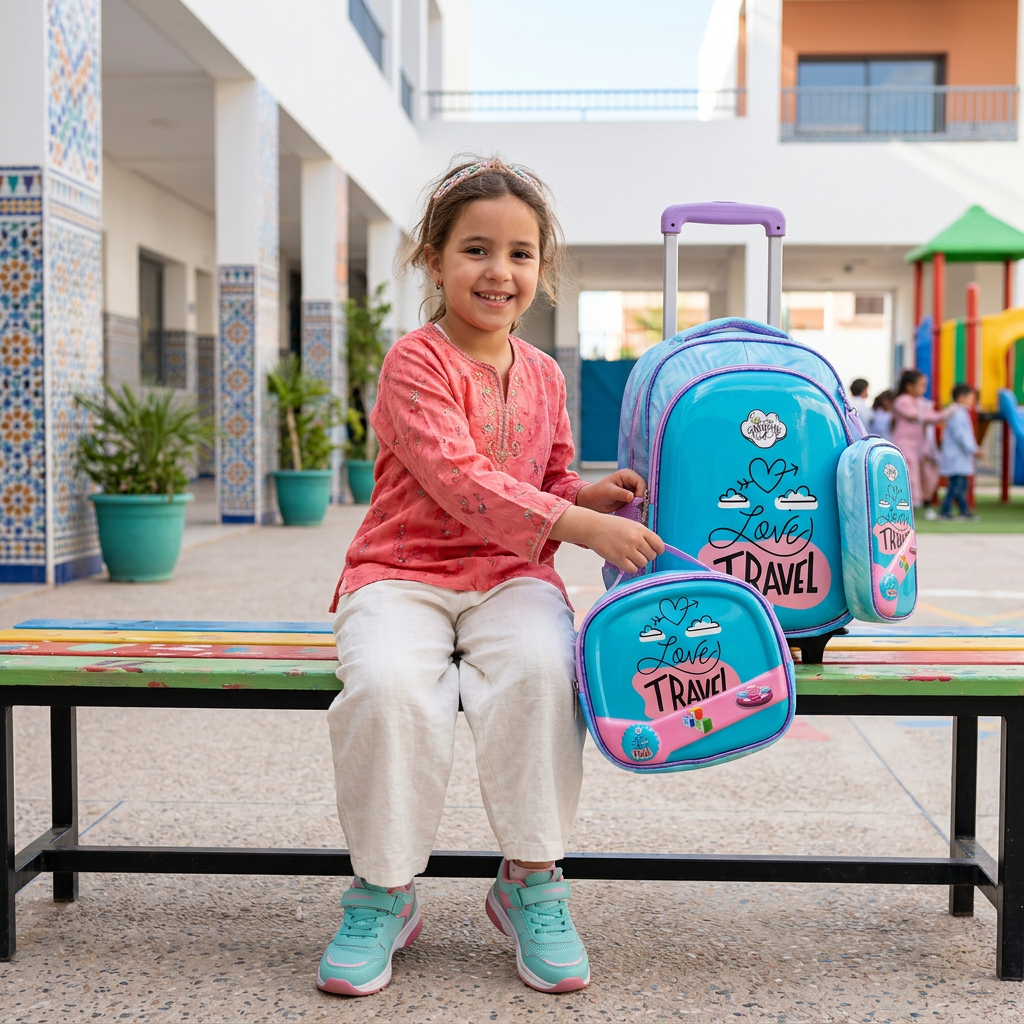 Pack Scolaire 3 Pièces Premium – Cartable à Roulettes Trolley 3D