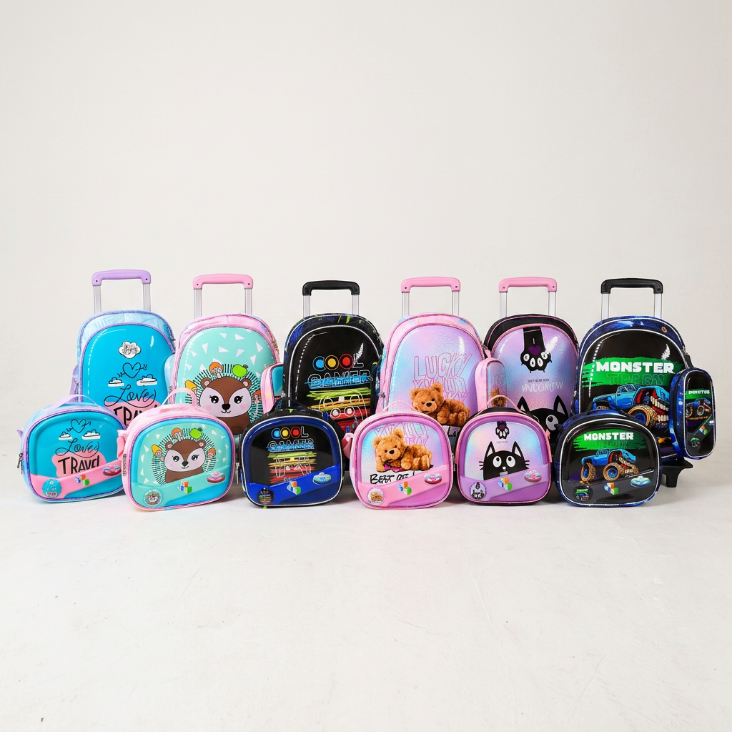 Pack Scolaire 3 Pièces Premium – Cartable à Roulettes Trolley 3D