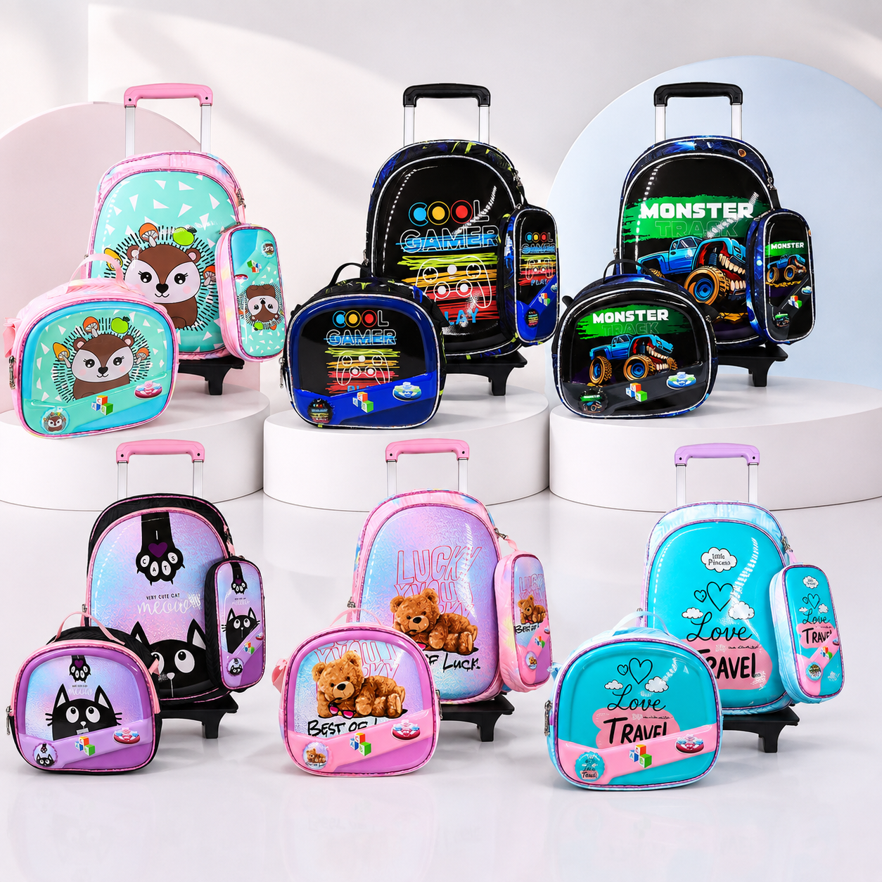 Pack Scolaire 3 Pièces Premium – Cartable à Roulettes Trolley 3D